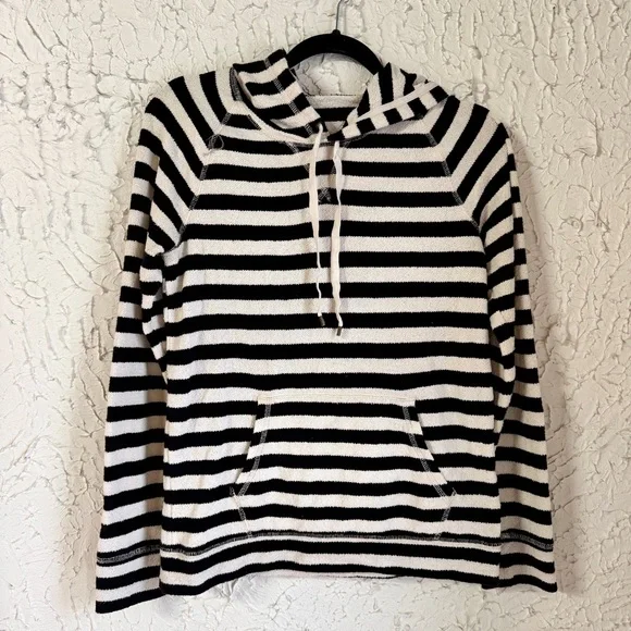 J. Crew Black and White Striped Hoodie Sweater - Picture 1 of 6